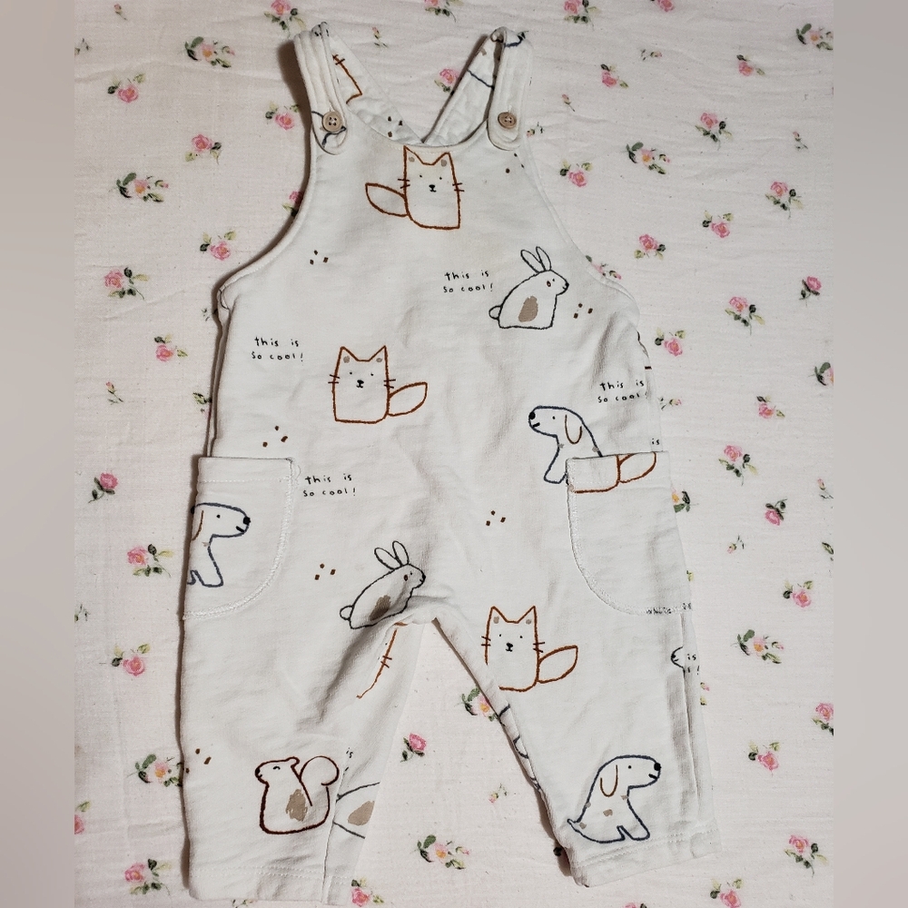Zara Kids Cream Animal Print Overalls